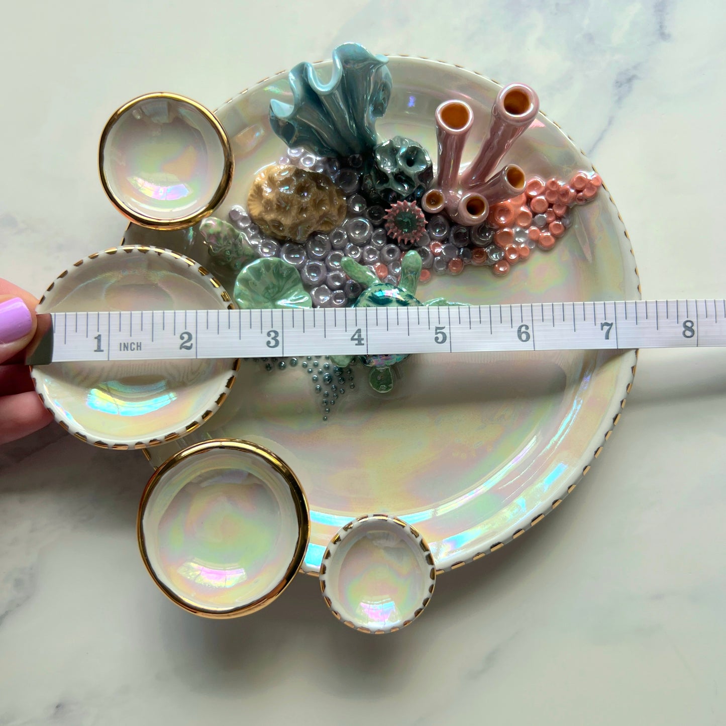 Mermaid Kisses - Coral Reef Sea Turtle Jewelry Dish Iridescent Infinity Tray