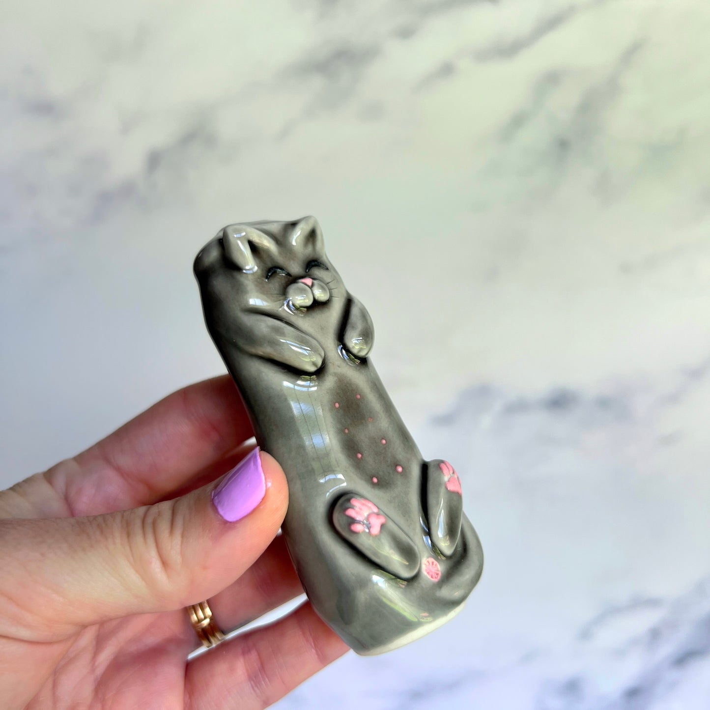AnchorStone - Fidget Toy - Breath Work Tool - Gray Cat Sensory Stone