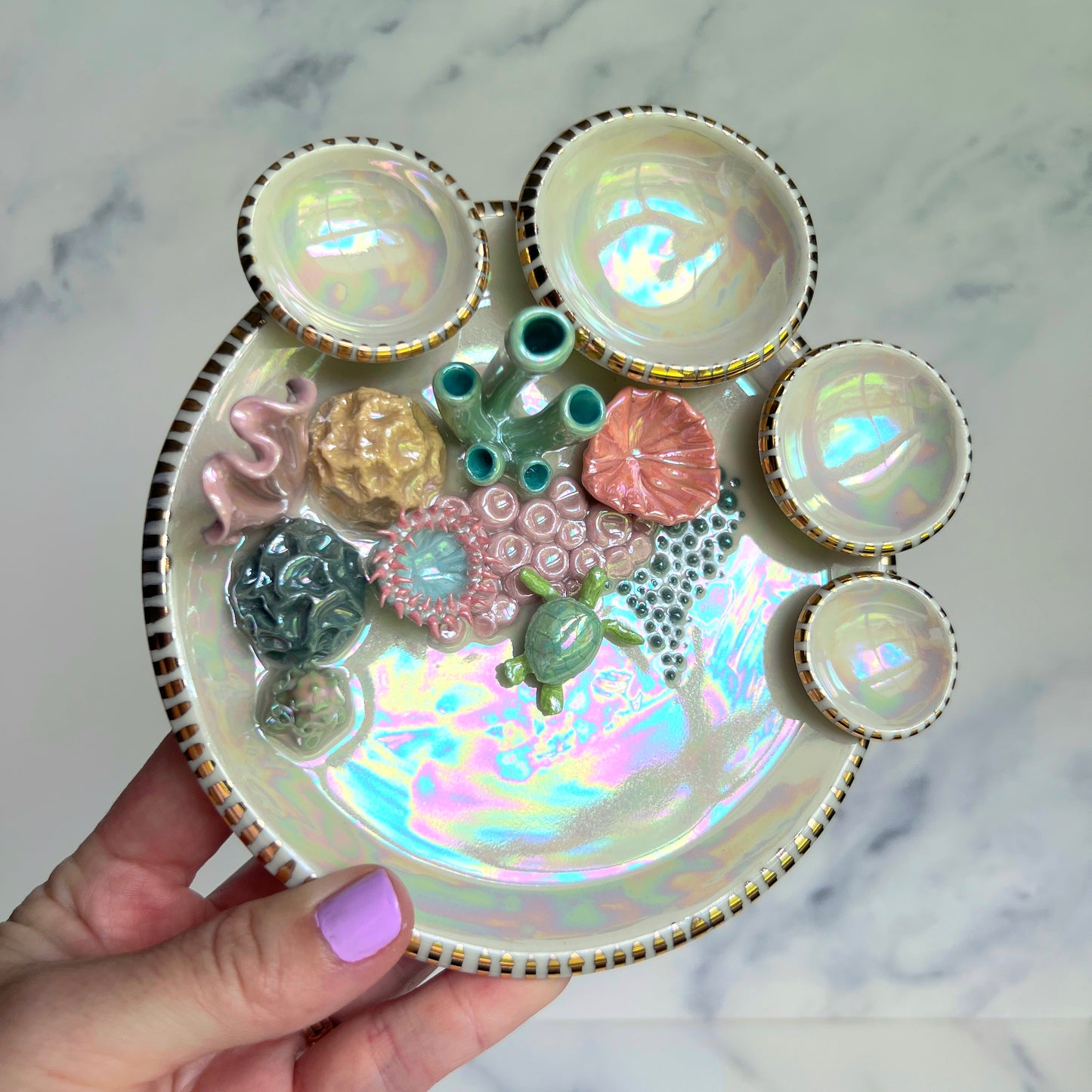 Aurora's Reef - Sea Turtle Coral Reef Dish Jewelry Infinity Tray