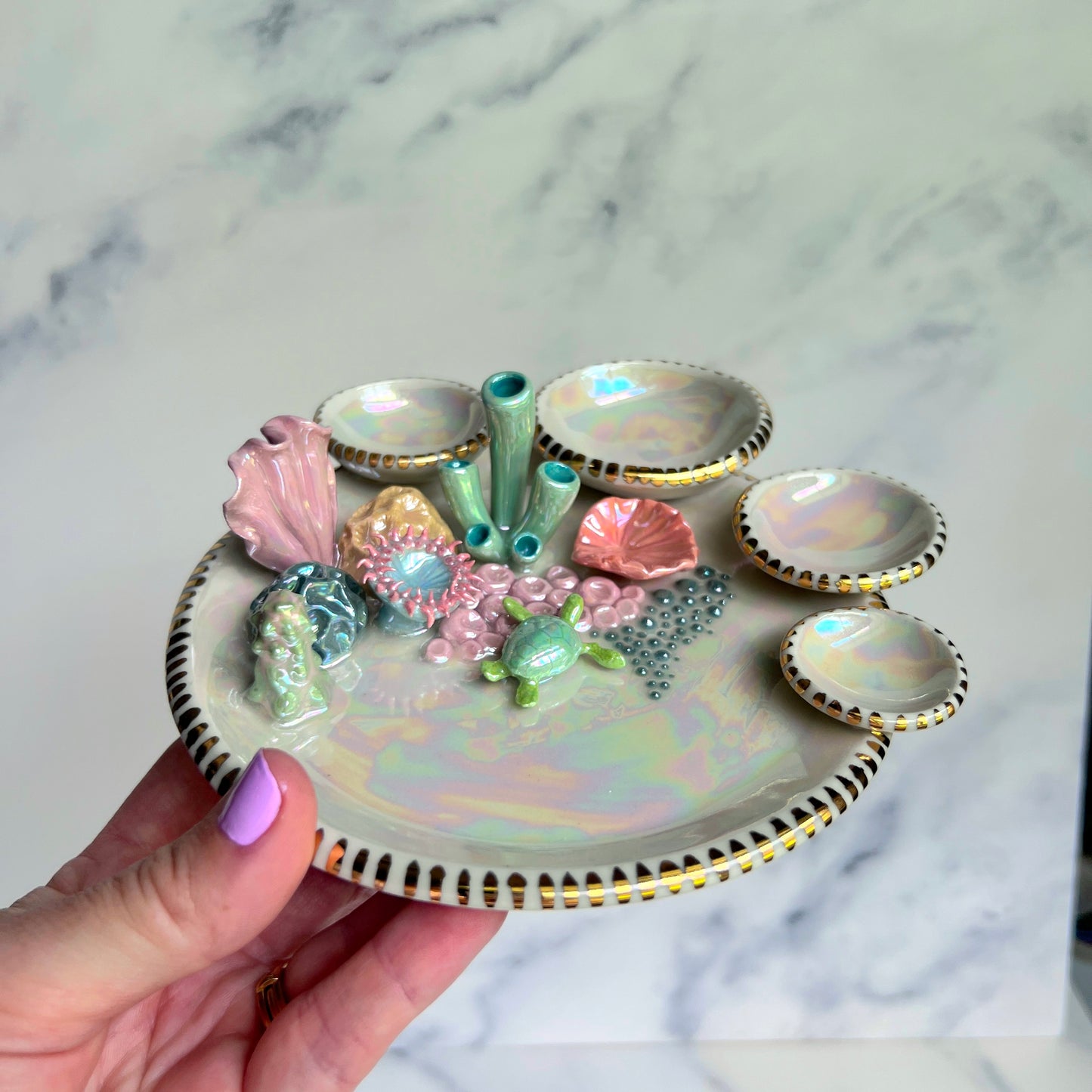 Aurora's Reef - Sea Turtle Coral Reef Dish Jewelry Infinity Tray