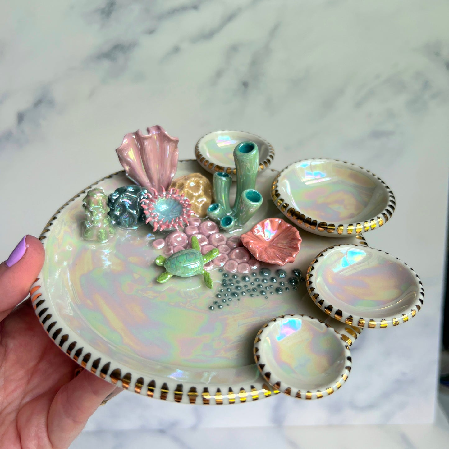 Aurora's Reef - Sea Turtle Coral Reef Dish Jewelry Infinity Tray