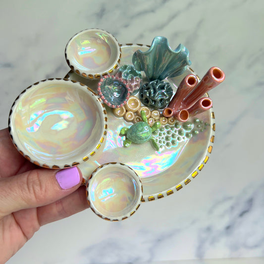 Mystic Lagoon - Sea Turtle Coral Reef Dish Jewelry Infinity Tray