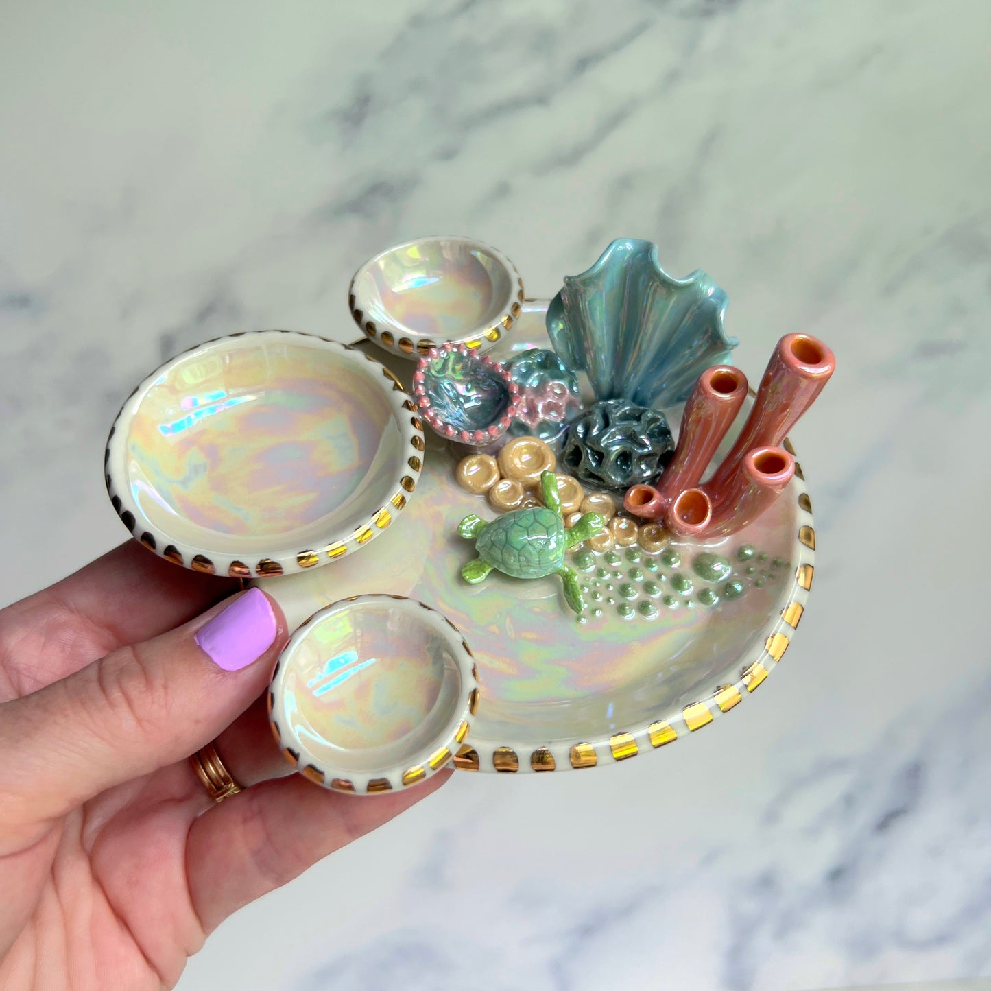 Mystic Lagoon - Sea Turtle Coral Reef Dish Jewelry Infinity Tray
