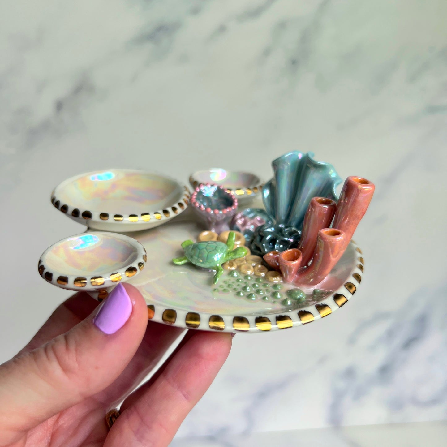 Mystic Lagoon - Sea Turtle Coral Reef Dish Jewelry Infinity Tray