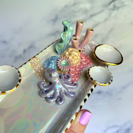 Curious Cutie - Octopus Coral Reef Dish Jewelry Infinity Tray