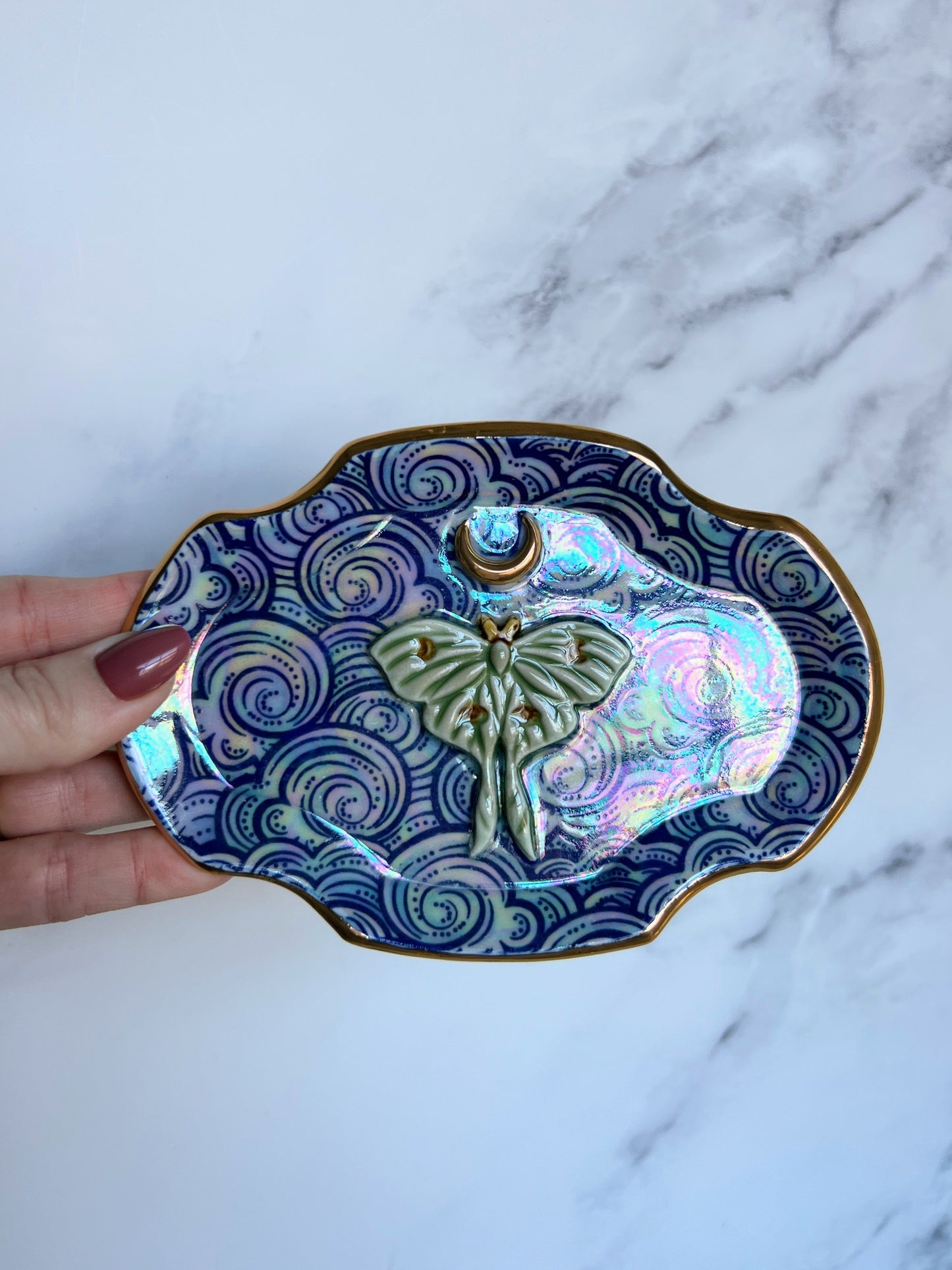 Luna Moth Tray Plate Dreamy Clouds Altar Jewelry Dish