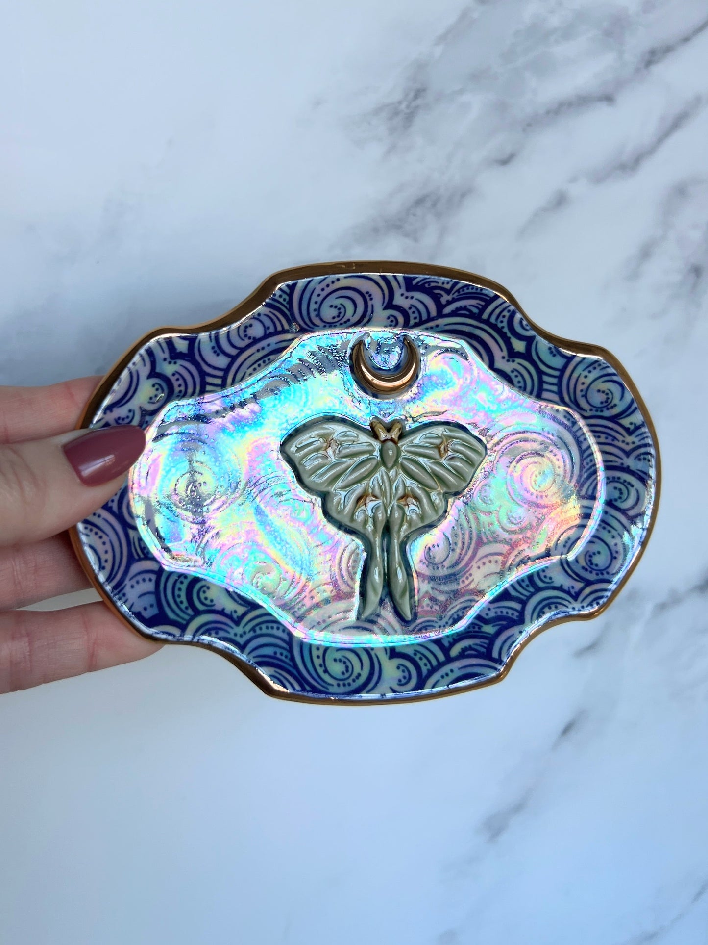 Luna Moth Tray Plate Dreamy Clouds Altar Jewelry Dish