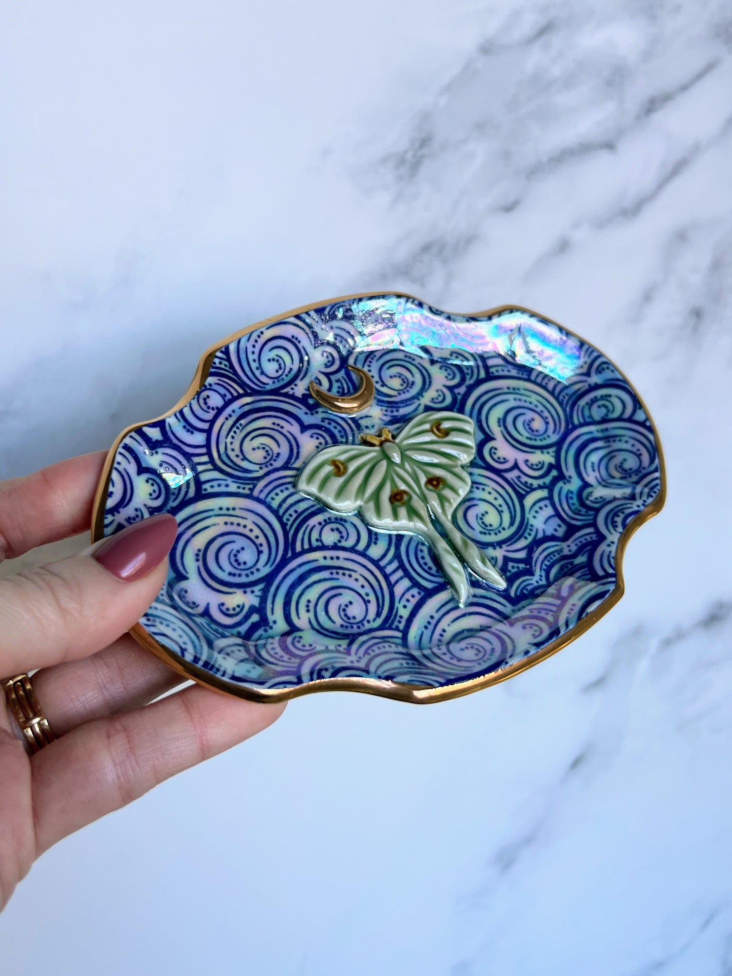 Luna Moth Tray Plate Dreamy Clouds Altar Jewelry Dish