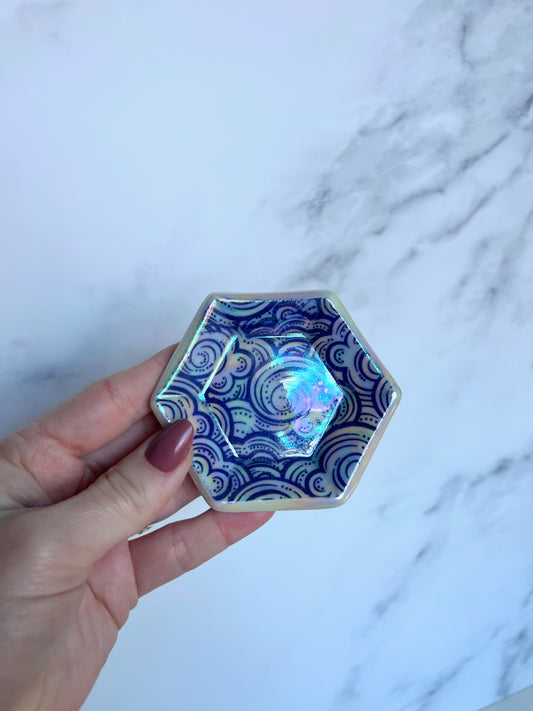 Hexagon Clouds Tray Iridescent Altar Ring Jewelry Dish