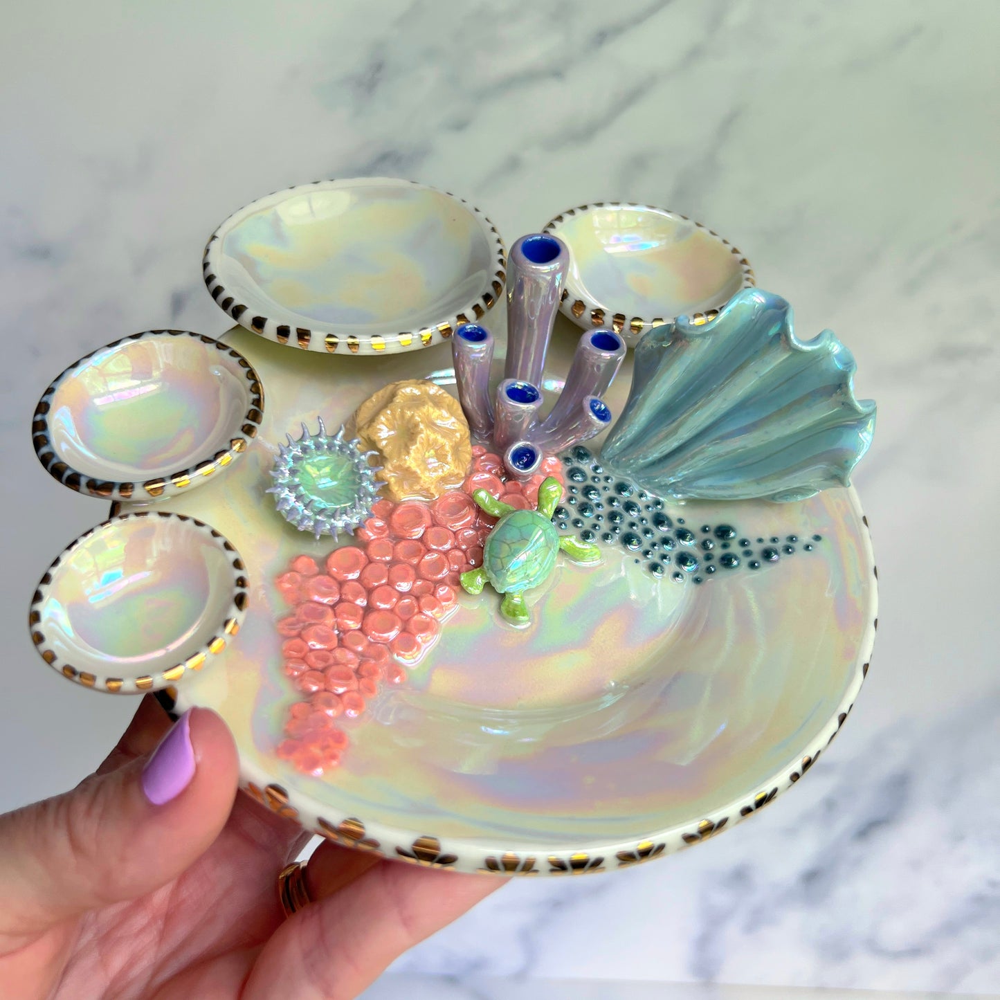 Ocean Dreams - Coral Reef Dish Iridescent Infinity Sea Turtle Tray