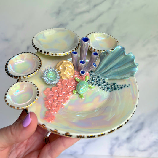 Ocean Dreams - Coral Reef Dish Iridescent Infinity Sea Turtle Tray