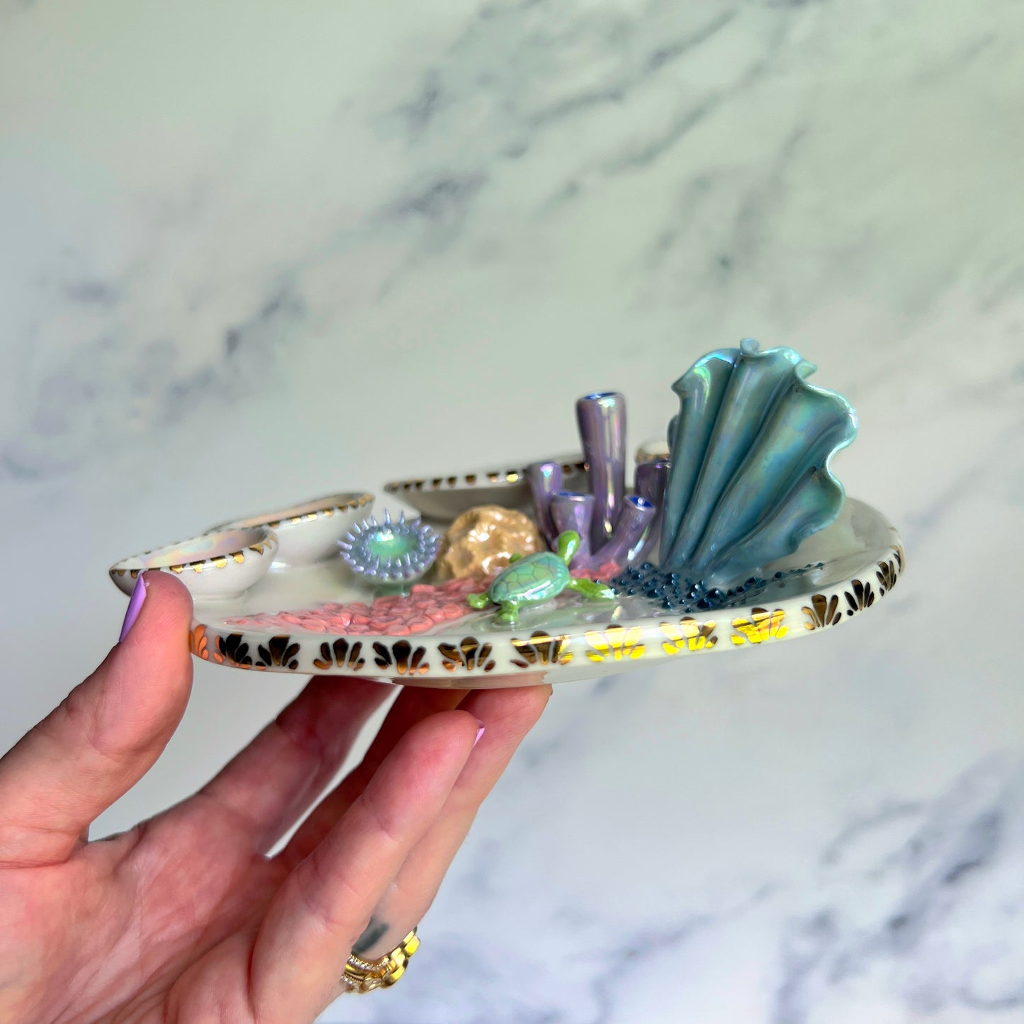 Ocean Dreams - Coral Reef Dish Iridescent Infinity Sea Turtle Tray