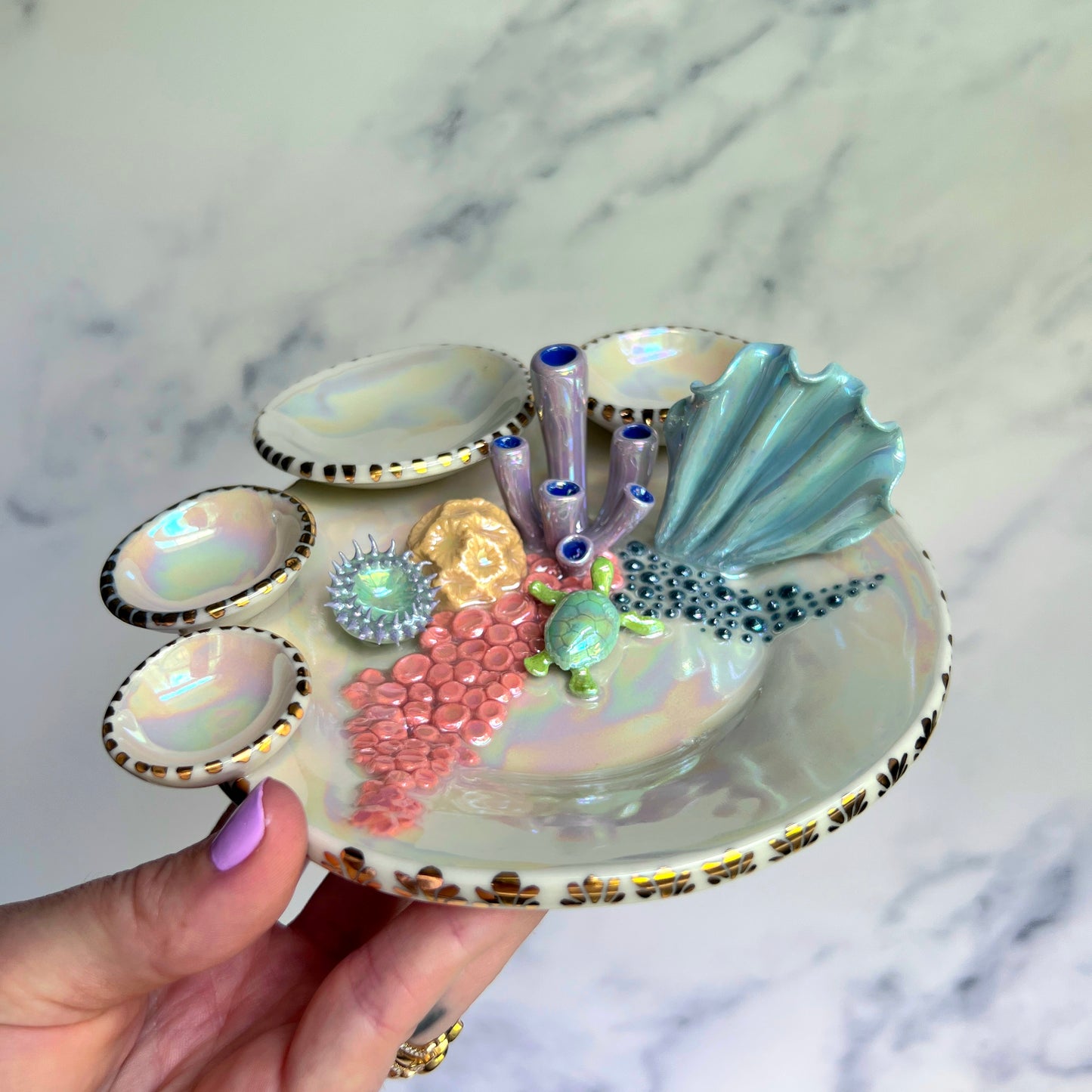 Ocean Dreams - Coral Reef Dish Iridescent Infinity Sea Turtle Tray