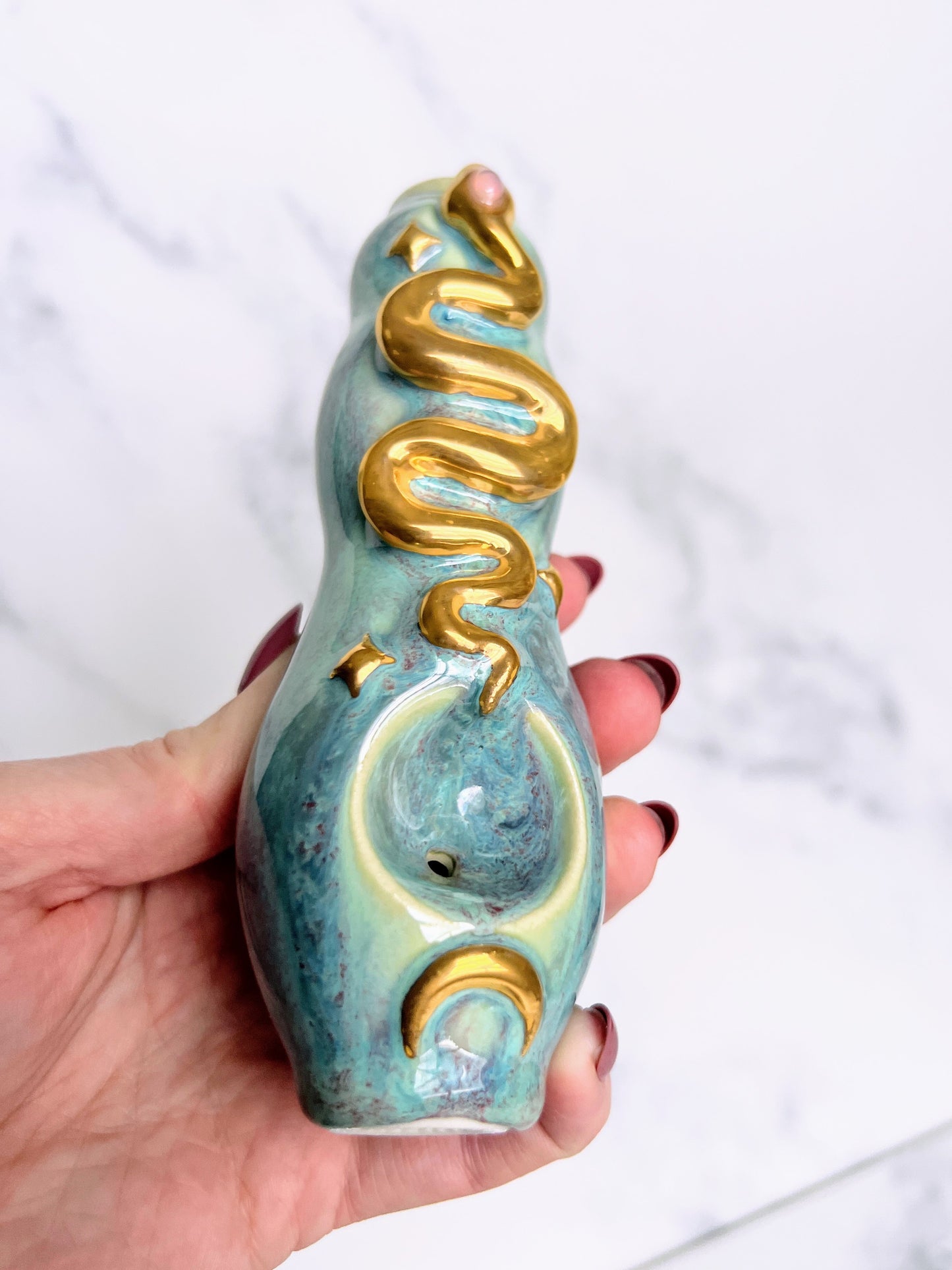 Opal Snake Pipe, Gold Porcelain Ceramic Smoking Pipe