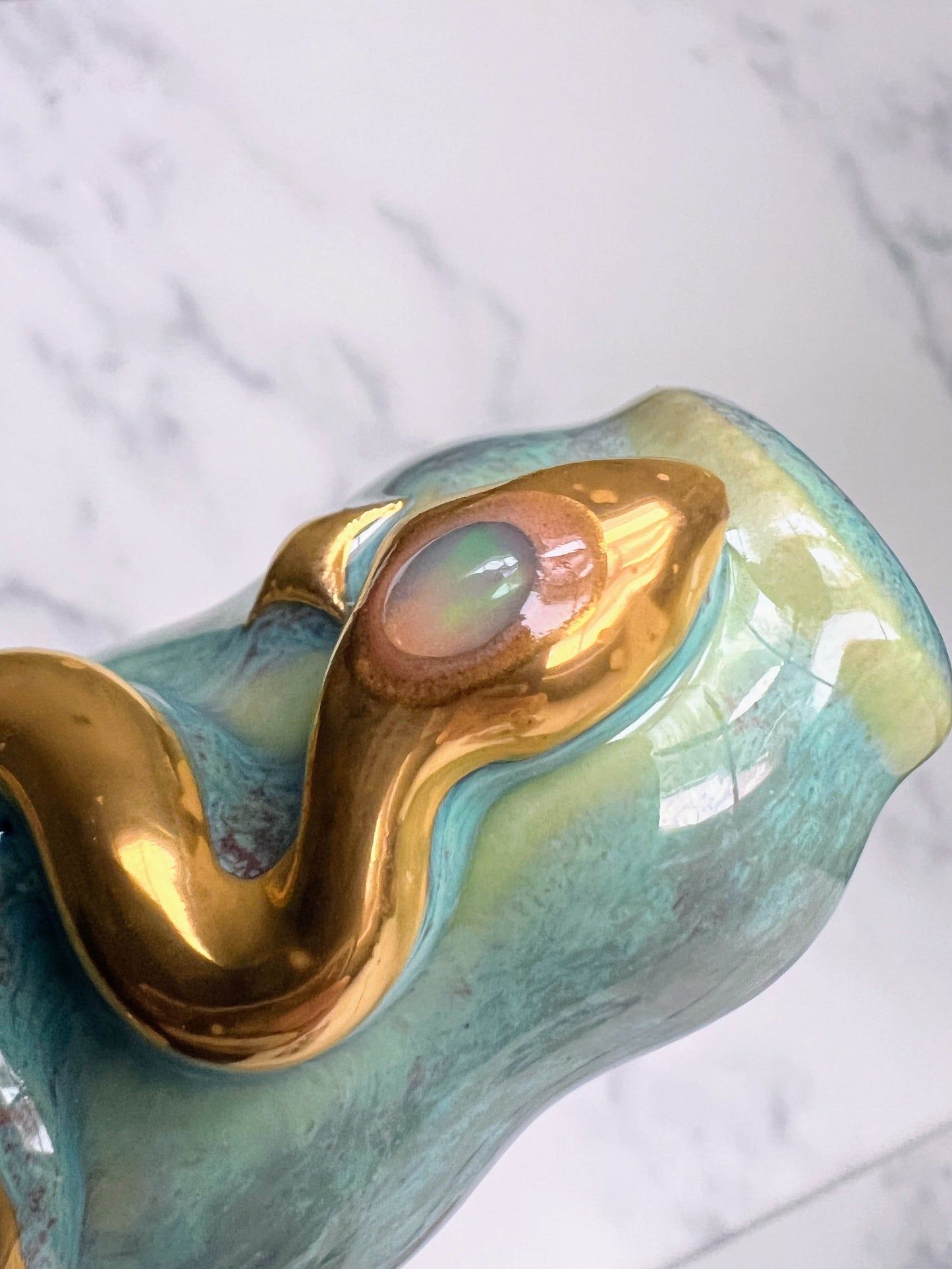 Opal Snake Pipe, Gold Porcelain Ceramic Smoking Pipe