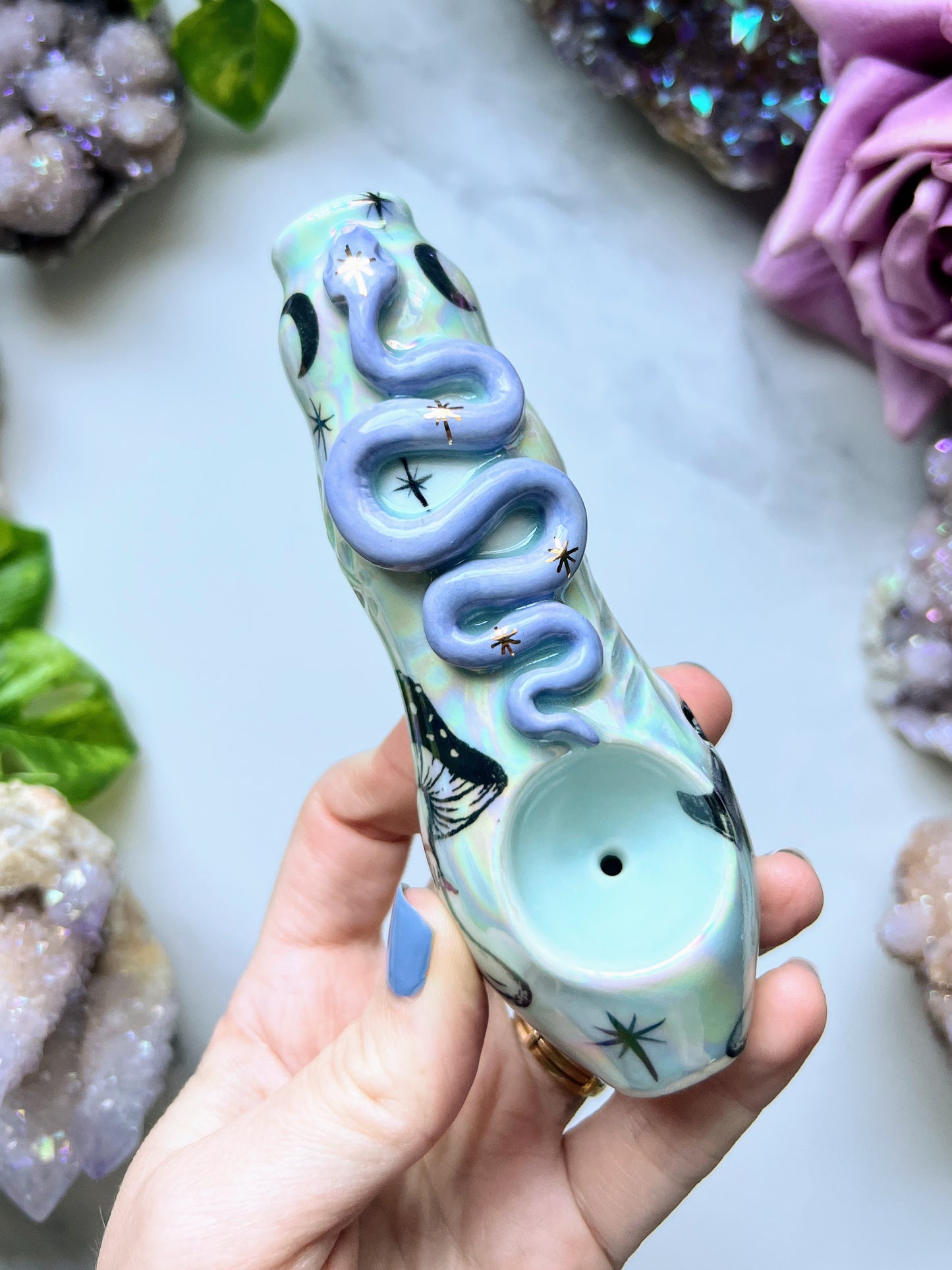 Mushroom Snake Pipe with Ceramic Porcelain Smoking Pipe