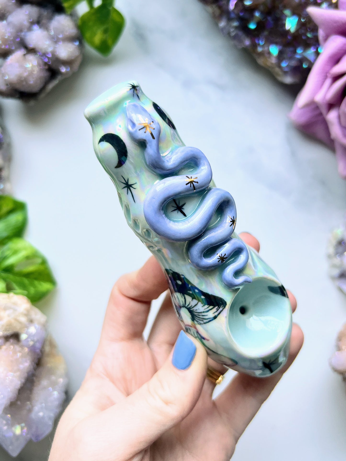 Mushroom Snake Pipe with Ceramic Porcelain Smoking Pipe