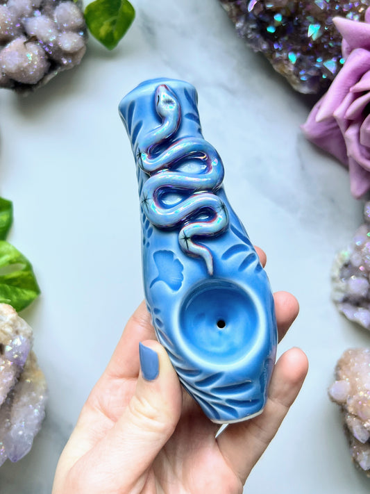 Blue Dreamy Snake Pipe with Ceramic Porcelain Smoking Pipe