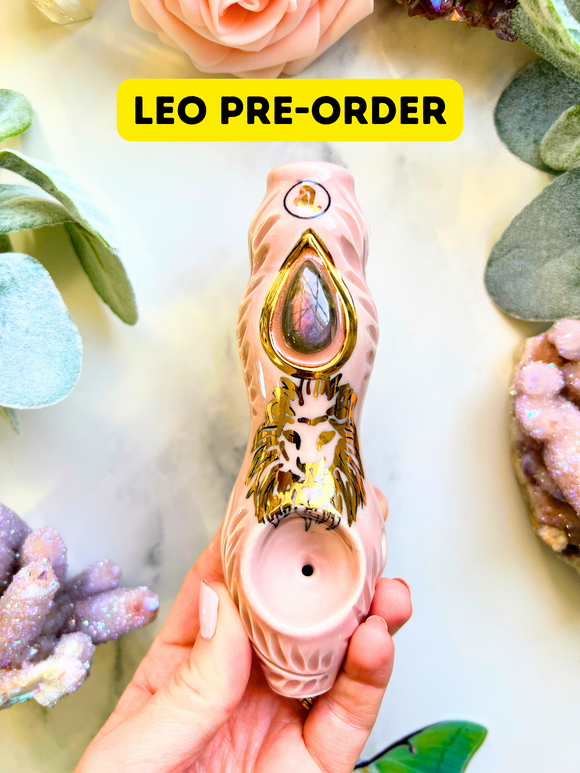 PRE-ORDER Leo Pipe Custom with Crystal Porcelain Pipe Zodiac