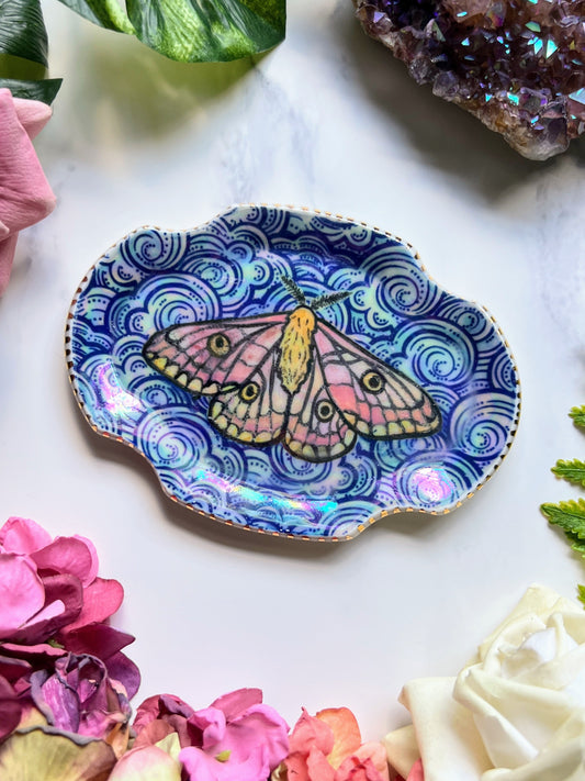 Moth Clouds Dish Iridescent Altar Tray Witchy Fancy Jewelry Dish