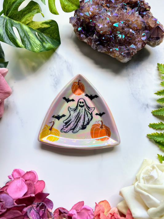 IMPERFECT Halloween Ghost Dish Iridescent Pumpkin Altar Tray Witchy Fancy Jewelry Soap Dish