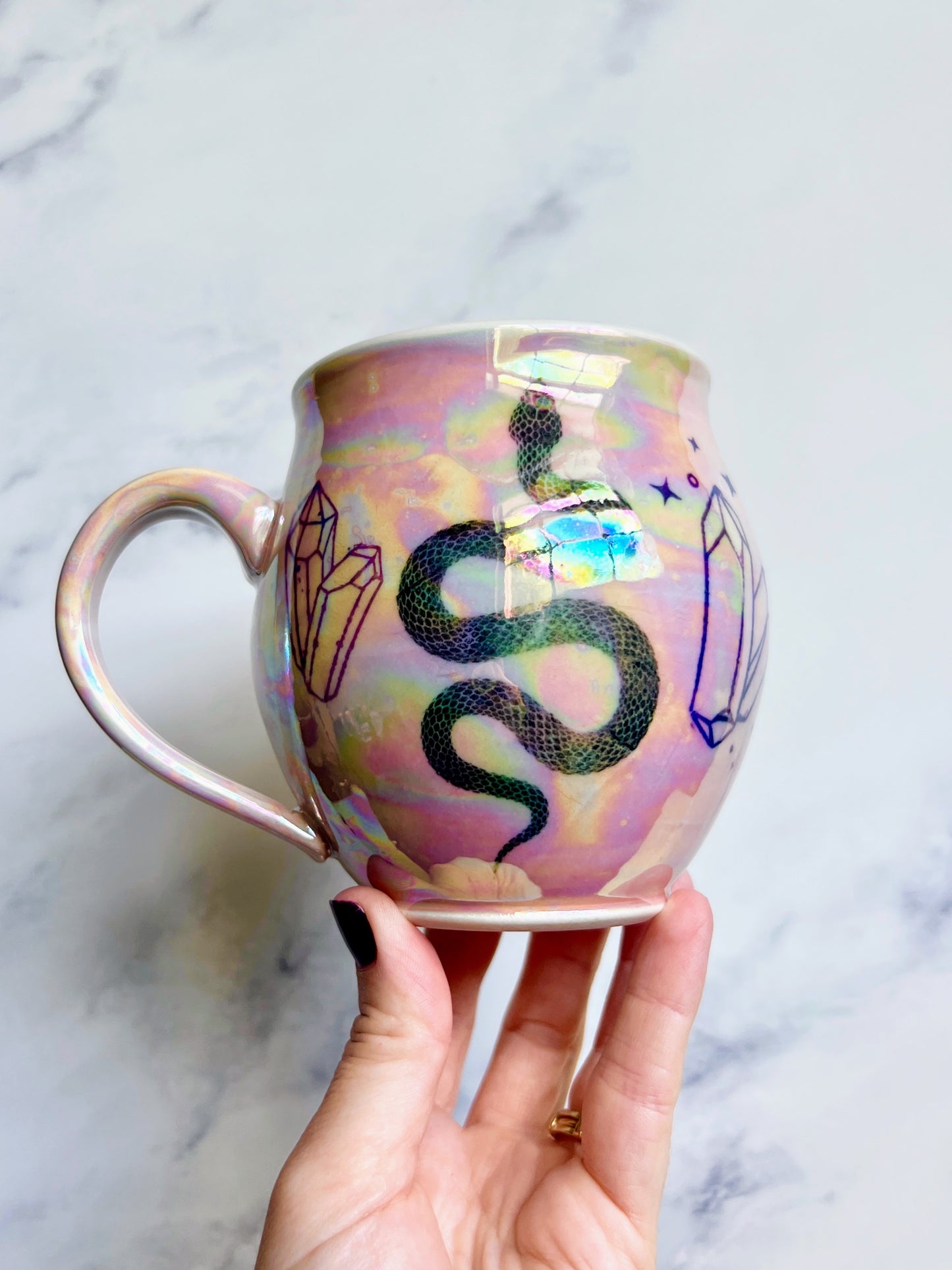 Moth Snake Mug, Iridescent Spiderweb Porcelain Mug, Pottery Mug, Hand made