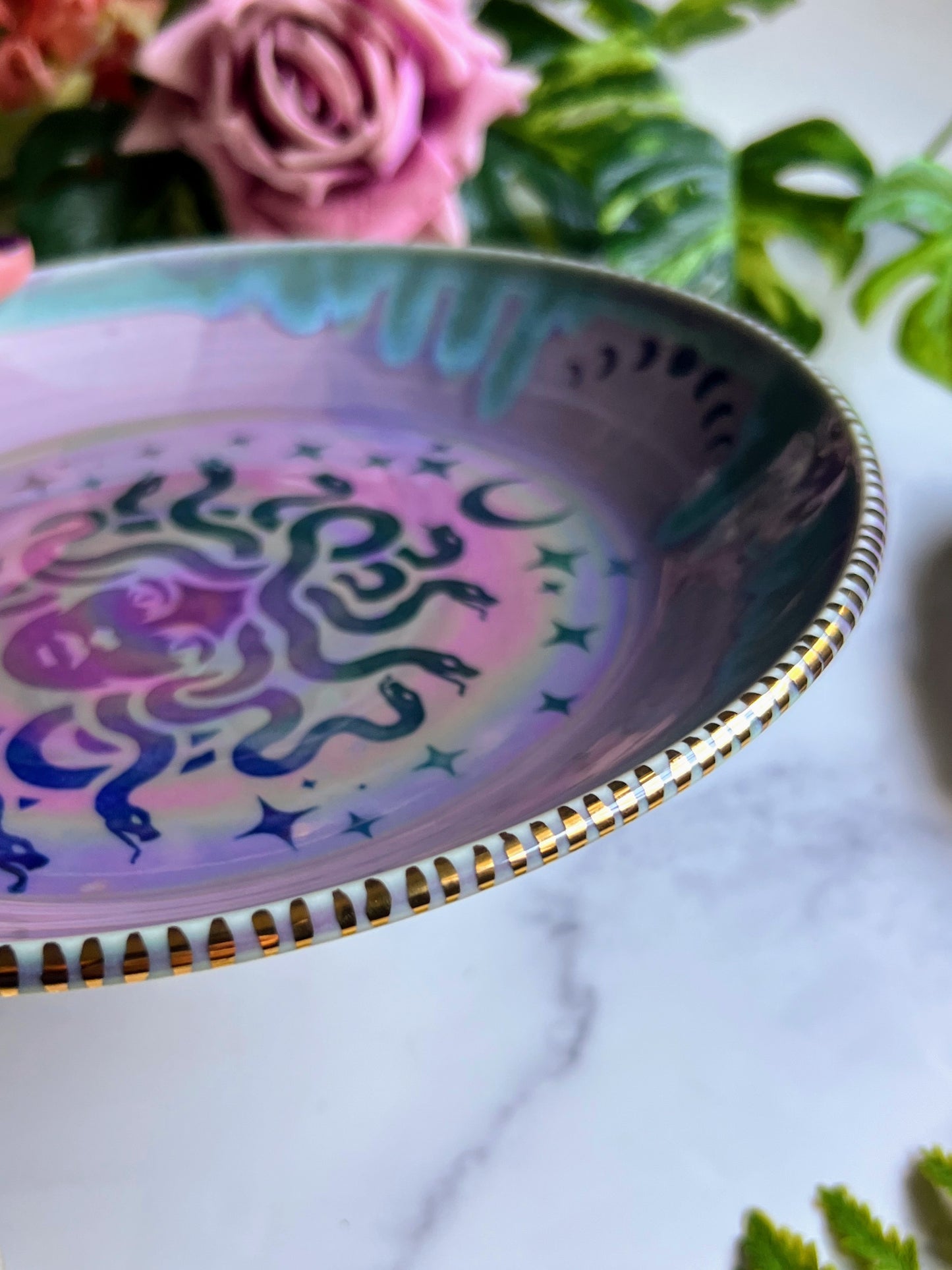 Medusa Platter, Iridescent Moon Altar Tray Witchy Jewelry Dish Platter