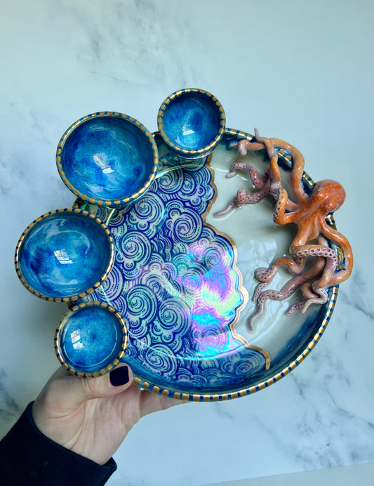 Octopus Infinity Tray, Iridescent Waves Altar Tray Witchy Jewelry Dish Platter