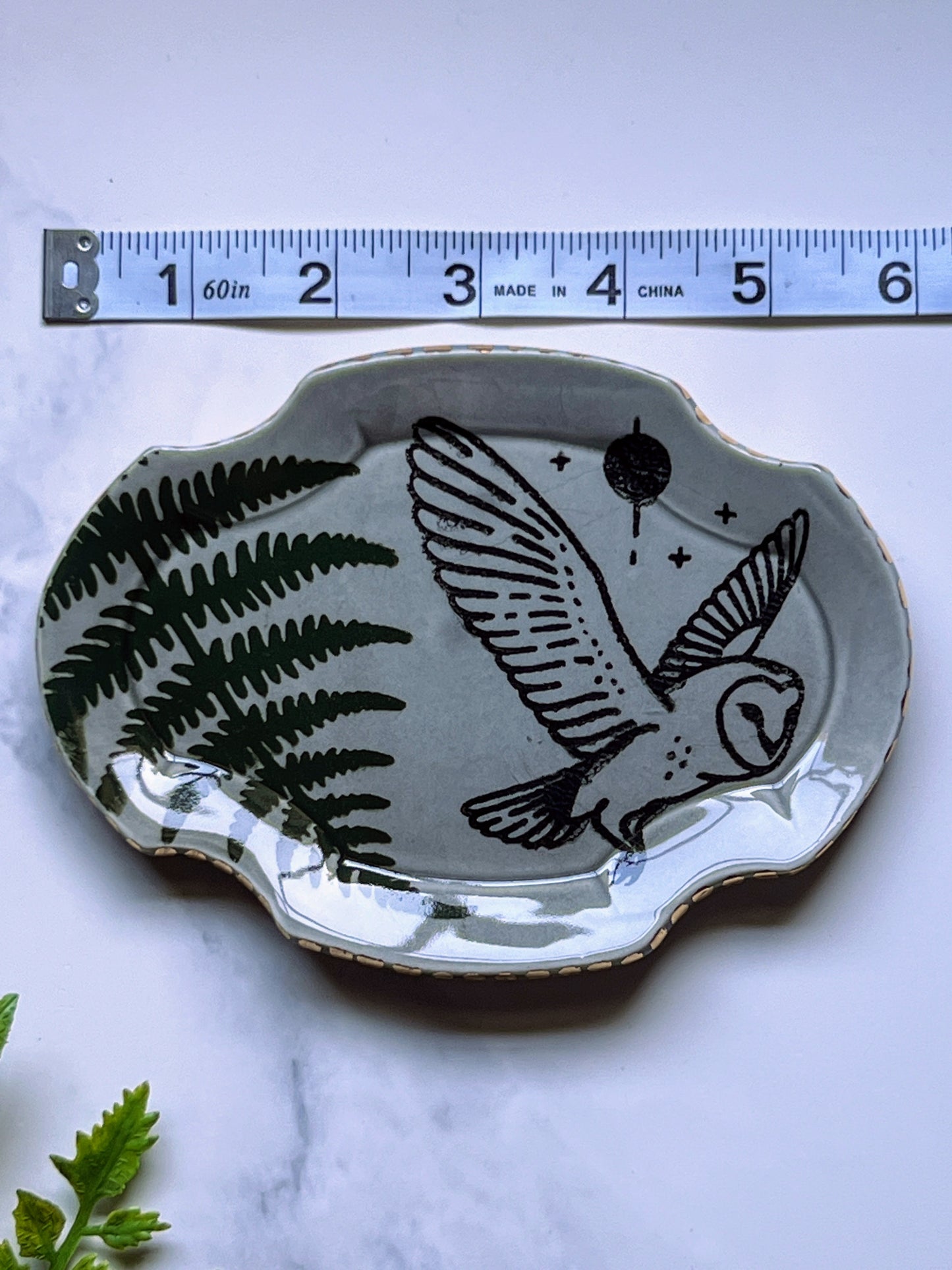 Owl Fern Plate Gold Altar Tray Witchy Jewelry Dish