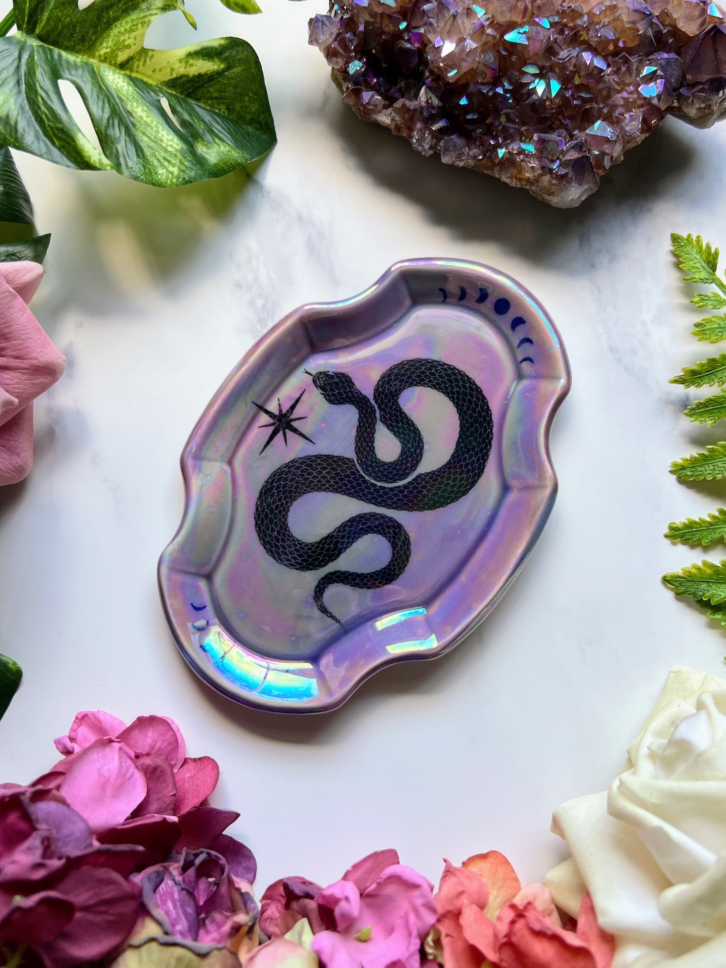 Snake Dish Iridescent Moon Phase Altar Tray Witchy Fancy Jewelry Dish