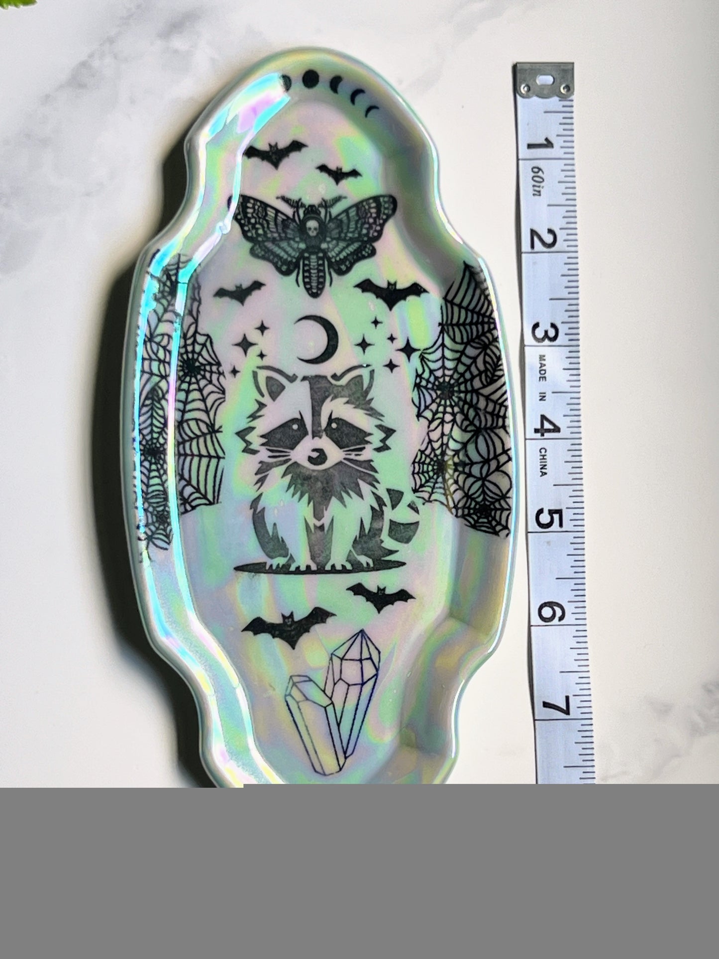 Spooky Raccoon Dish Iridescent Altar Tray Witchy Fancy Jewelry Dish