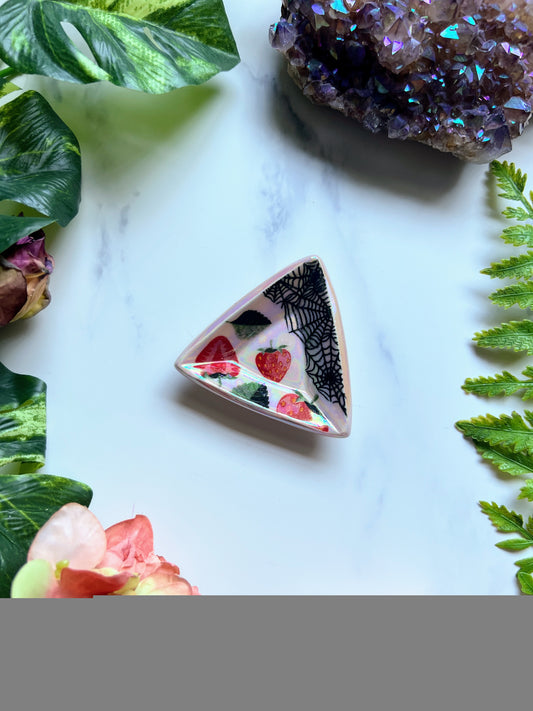 Spooky Strawberry Moon Dish Iridescent Spiderweb Altar Tray Witchy Fancy Jewelry Dish