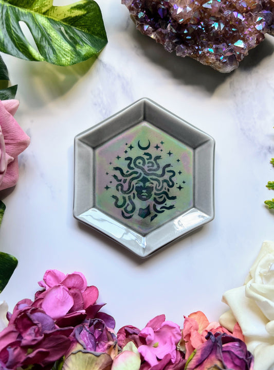 Medusa Dish Iridescent Altar Tray Witchy Fancy Hexagon Jewelry Soap Dish