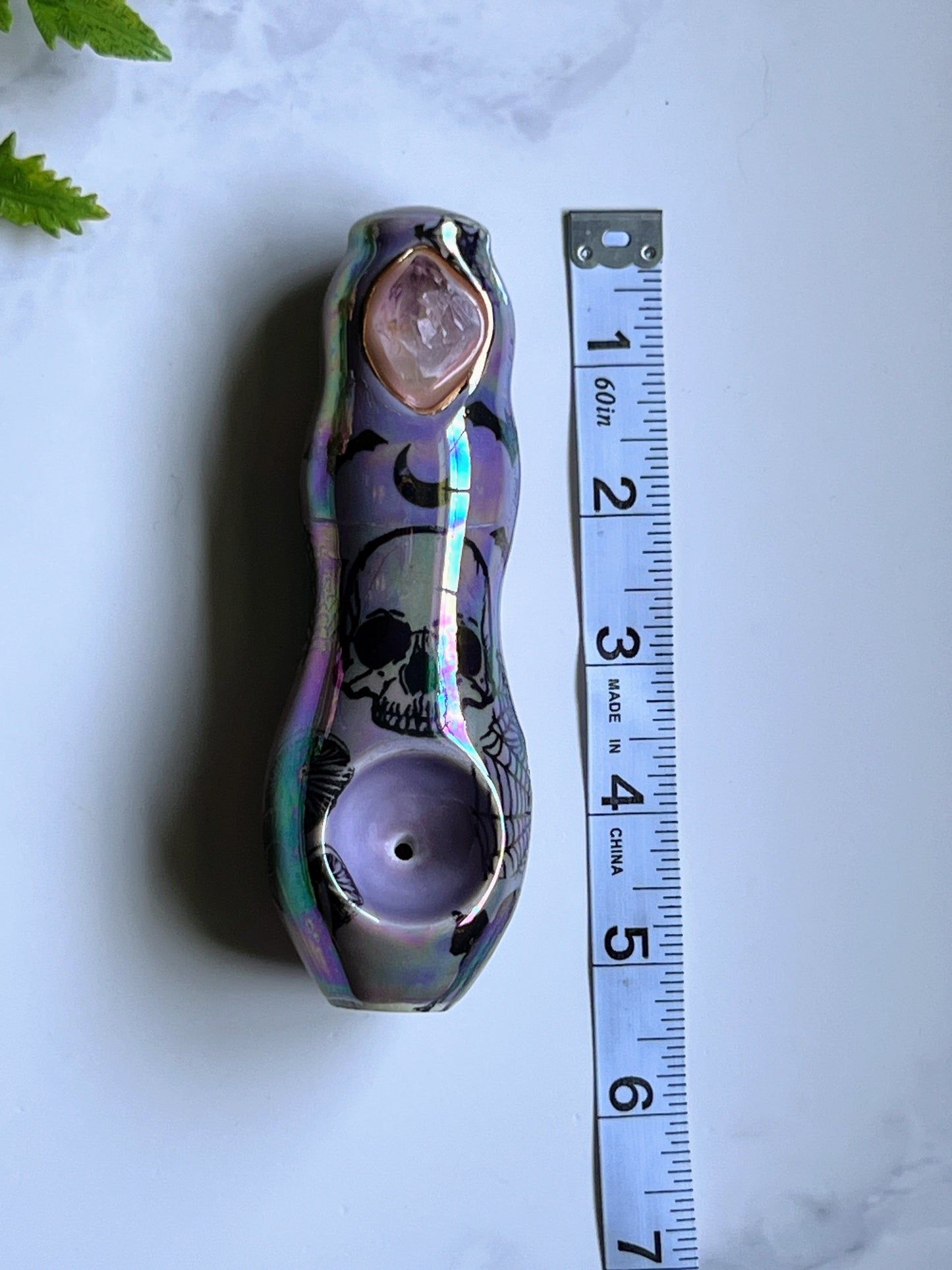 Spooky Amethyst Pipe with Skull Mushroom Ceramic Porcelain Smoking Pipe