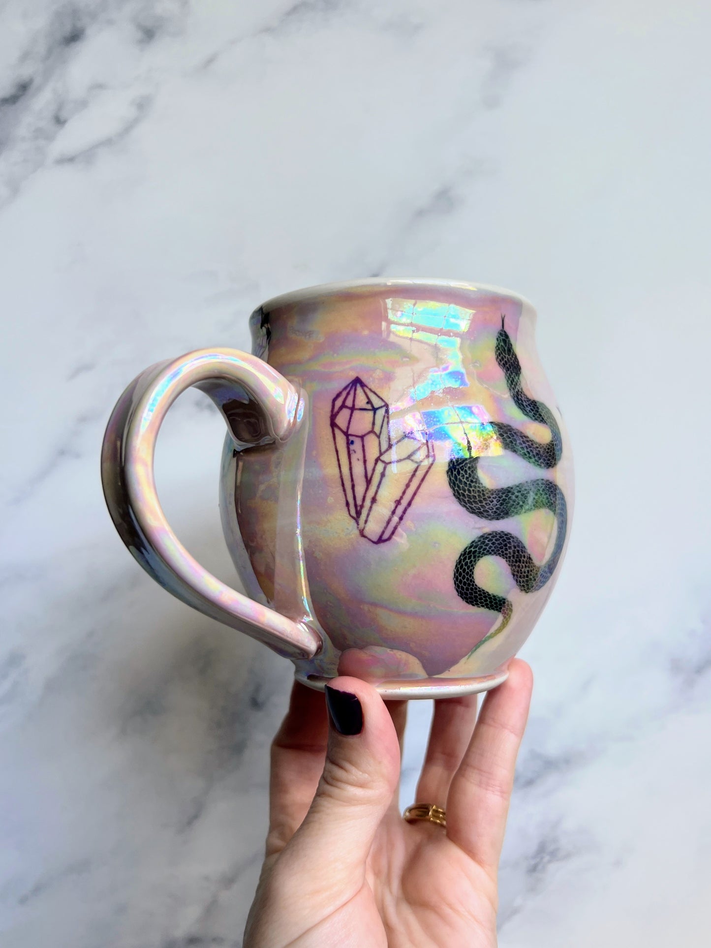 Moth Snake Mug, Iridescent Spiderweb Porcelain Mug, Pottery Mug, Hand made