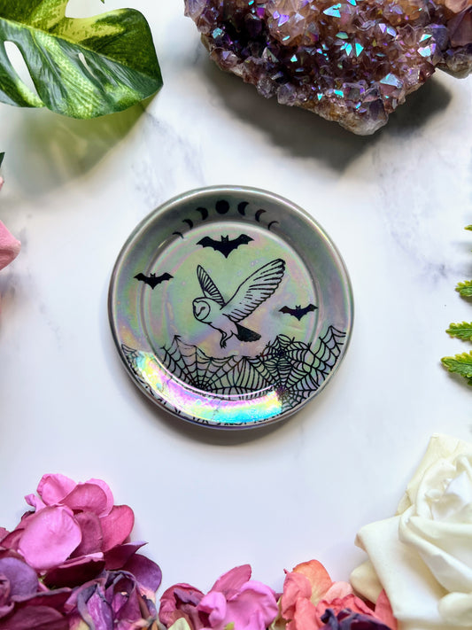 Spooky Owl Bat Dish Iridescent Altar Tray Witchy Fancy Jewelry Soap Dish