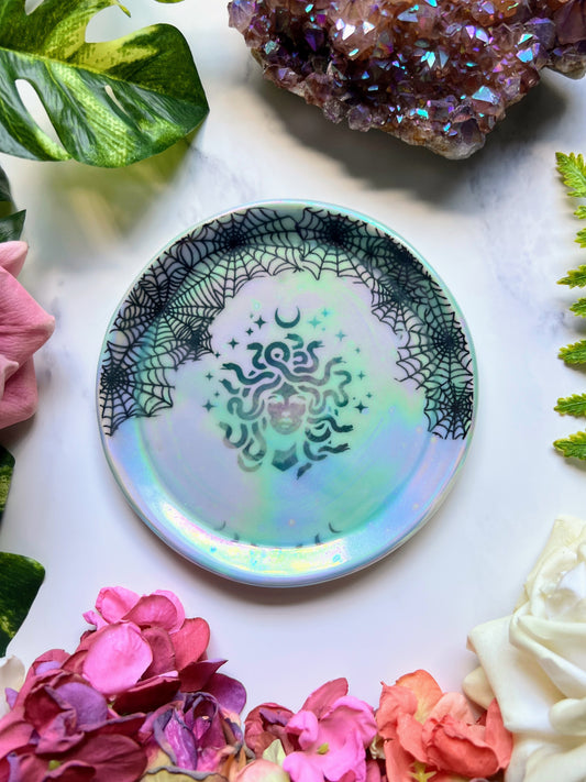 Medusa Dish Iridescent Spiderweb Altar Tray Witchy Fancy Jewelry Dish