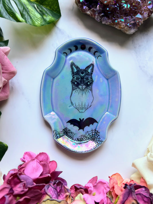 Cat Bat Dish Iridescent Altar Tray Witchy Fancy Jewelry Soap Dish