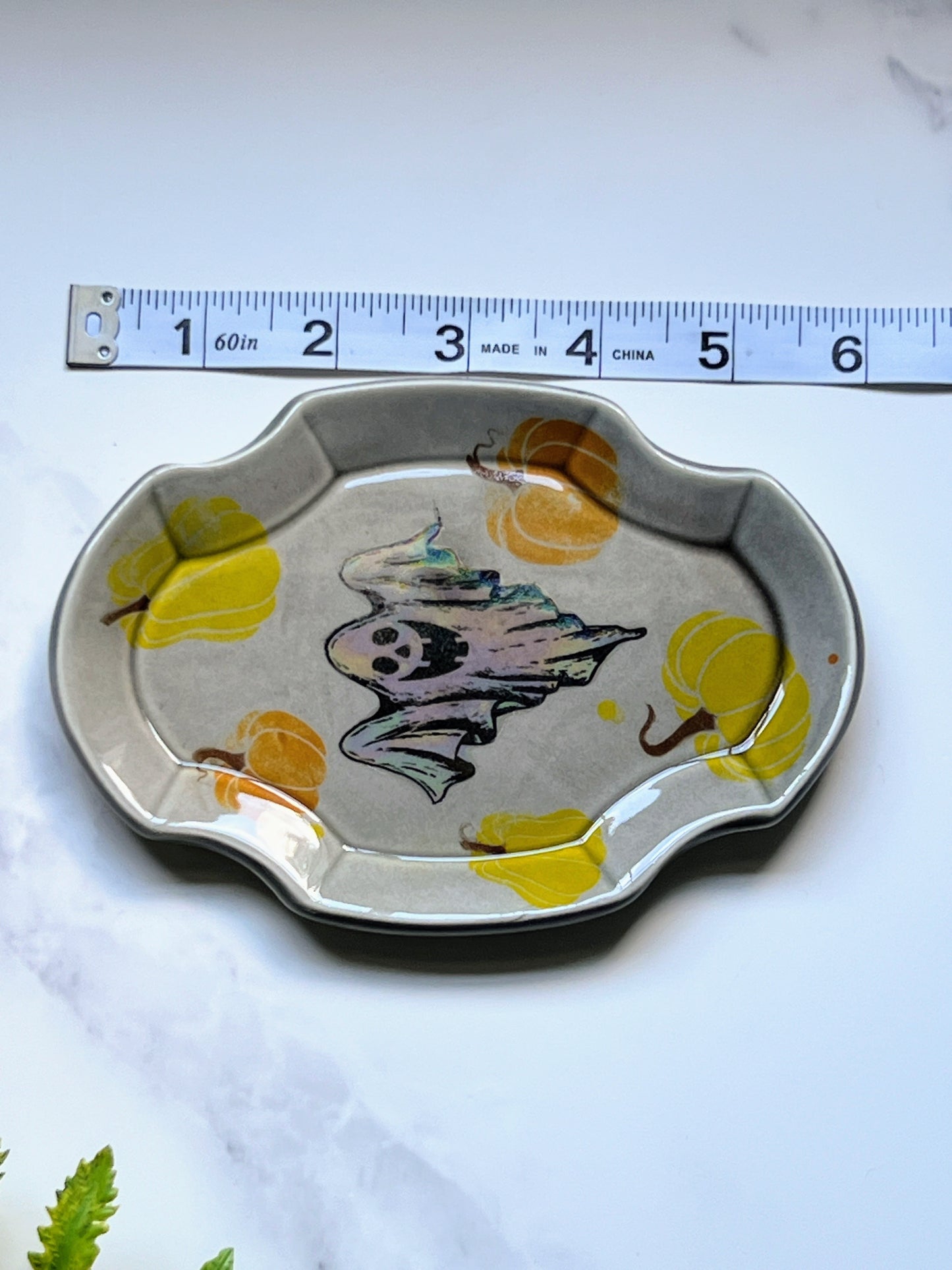 Halloween Ghost Dish Iridescent Pumpkin Altar Tray Witchy Fancy Jewelry Dish