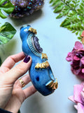 Spooky Amethyst Moon Pipe with Gold Bats Ceramic Porcelain Smoking Pipe