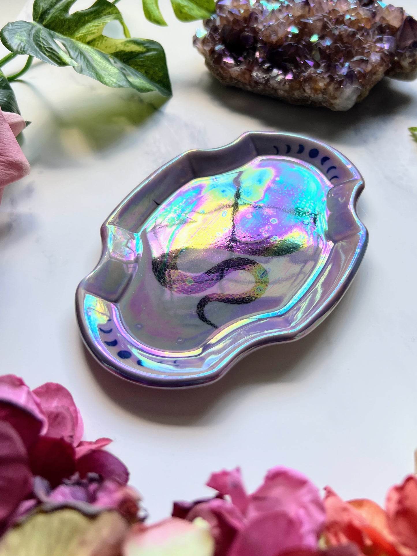 Snake Dish Iridescent Moon Phase Altar Tray Witchy Fancy Jewelry Dish