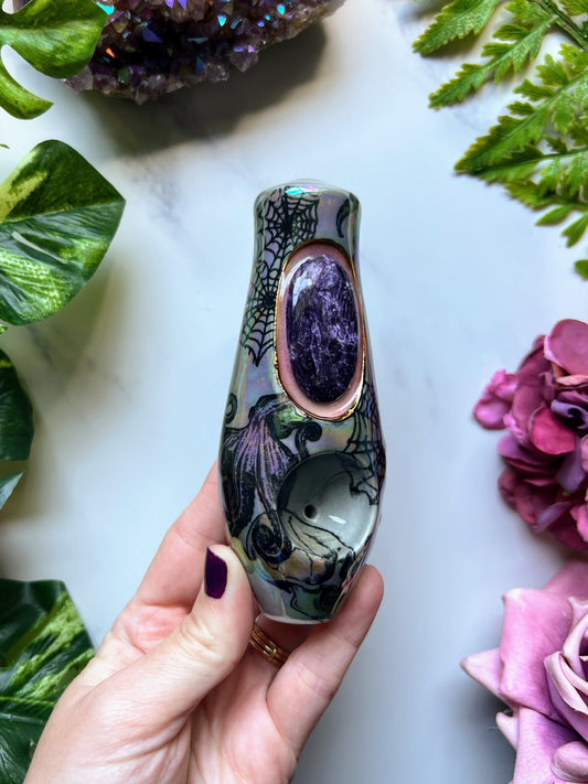 Charoite Pipe with Octopus and Skulls Porcelain Smoking Pipe