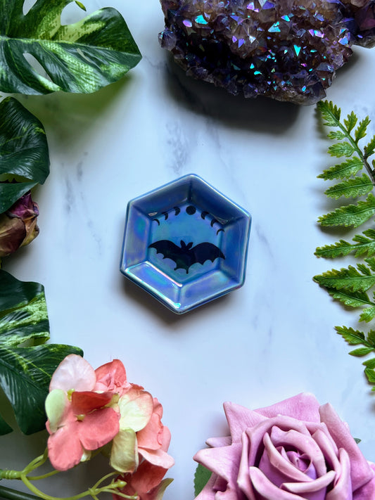 Bat Moon Dish Iridescent Pumpkin Altar Tray Witchy Fancy Jewelry Dish