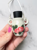 Moth and Rose Bottle Necklace Iridescent Moon Porcelain Ceramic with Rubber Cork