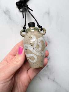 Snake Bottle Necklace Speckled Moth Ceramic with Rubber Cork