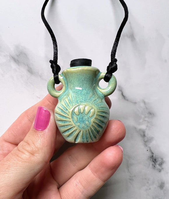 Teal Bottle Necklace Porcelain Ceramic with Rubber Cork