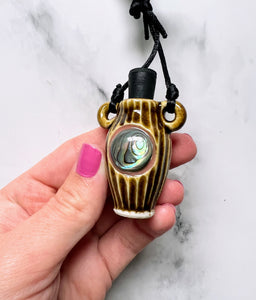 Abalone Bottle Necklace Porcelain Amber Ceramic with Rubber Cork