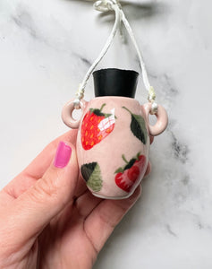 Strawberry Bottle Necklace Porcelain Ceramic with Rubber Cork