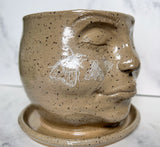 Moth Goddess Planter, Speckled Ceramic Sleeping Goddess Pot