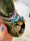 Labradorite Pipe with Mushrooms and Sunflowers, Ginkgo Leaves Porcelain smoking Pipe Ceramic Pipe